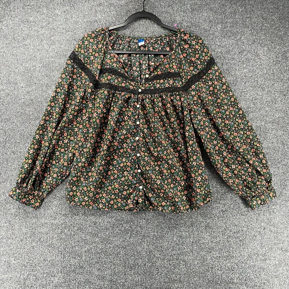 Old Navy Blouse Top Womens M Floral Button‎ Up Peasant Boho Cottagecore Prairie